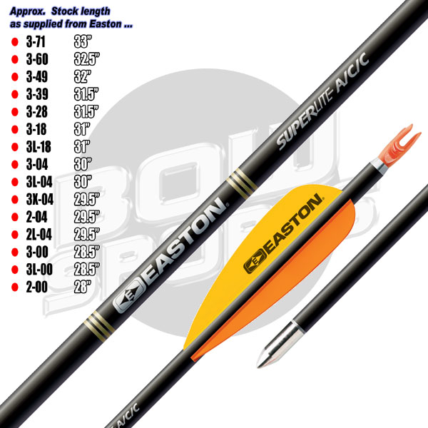 Easton Acc Arrow Spine Chart